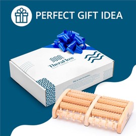 TheraFlow Foot Massager for Neuropathy & Plantar Fasciitis Relief - Mom Gifts for Women & Gifts for Dad, Wooden Foot Roller Massager, Neuropathy Pain Relief for Feet (Includes Reflexology Chart)