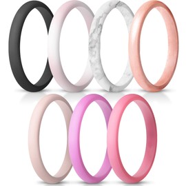 ThunderFit Stackable Silicone Wedding Rings for Women, Thin Rubber Engagement Bands 2.5mm Wide 1.8mm Thick - 1/2/3/4/5/7 Variety Multipack