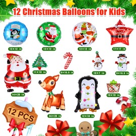 KESOTE Christmas Foil Balloons 12pcs Santa Clause Xmas Trees for Christmas Tree Home Decorations Party Supplies Xmas Gifts (including straws and straps)