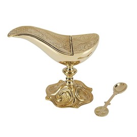 Catholic Sudbury Brass Boat Incense Holder with Spoon, 5 Inch