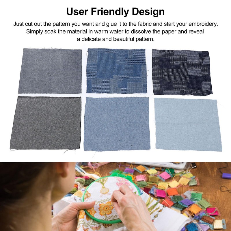 Tomotato Water-soluble embroidery patterns, Sashiko Stitch embroidery paper, 6 pieces