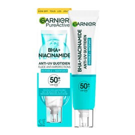 Garnier Invisible + Matt Anti-Impurities Fluid with SPF 50+, for High UV Protection and Mitigation of Impurities, Skin Clear BHA + Niacinamide Daily UV, 40 ml