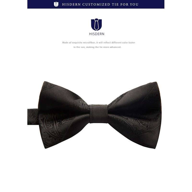 HISDERN Men's Bowtie, One-Touch Bowtie, with Chief, Adult, Weddings, Hook