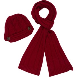 Sakkas ATES870VB Vanessa Cable Knit Scarf and Hat Set - Burgandy/One Size