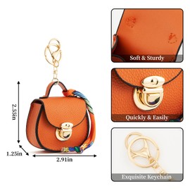 WOZEAH Mini Backpack Keychain for Women,Small Change Pouch Coin Purse Snap Button with Key Headset Bag（Orange）