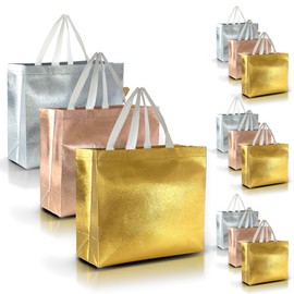 Nush Nush Set of 30 Mix Color Gift Bags In Bulk With 10 Rose Gold, 10 Silver, 10 Gold gift bags With Handles - Party Favors Bags For Small Business, Gifting Events, Christmas, Birthdays - 13Wx5Dx11H