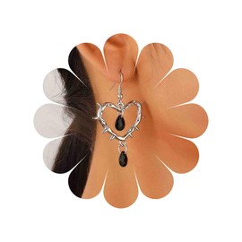 Cybche Thorn Heart Earrings Silver Hollow Heart Earrings Gothic Thorn Heart Earrings Red Tear Crystal Earrings Barbed Wire Earrings Dangle Earrings Jewellery for Women, Zinc, No Gemstone