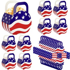 codree 20 Pcs 4th of July Patriotic Treat Boxes with Handle, American Flag Paper Candy Gift Boxes, Red White and Blue Star Stripes Party Favor Boxes for Independence Day Memorial Day Decoration