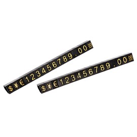 sourcing map Set of 14 Adjustable Removable Mini Cube Price Tag Display Number Letter Price Tag Stand Kit for Shop Counter Gold Tone Black 3.8 x 6.9 mm