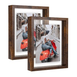 WIFTREY 5x7 Rustic Brown Picture Frames Set of 2, Double Glass Side Floating Photo Frame for Table Top Wall Hanging, Displays Photo up to 7x9