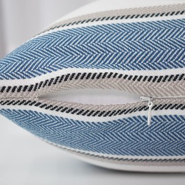 NATUS WEAVER Multi Color Stripe Pillow Cases Soft Faux Linen Lumbar Decorative Throw Cushion Cover with Hidden Zipper for Sofa Car Navy Blue Brown Black White Mixed 12" x 18" 2 Piece