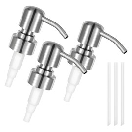 3Pcs Stainless Steel Soap Pump Replacement, Lotion Dispenser Pump Head Spare, Leakproof 28 Teeth Press Pump, Shampoo Conditioner Bottle Nozzle, Pump Heads with Thread Tubes for Kitchen Bathroom (B)
