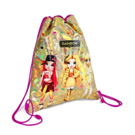PERLETTI Rainbow High Gym Bag for Girls - Gold Shoe Bag Sports Bag with Rainbow Dolls for Nursery School - Sports Bag Shoe Bags Impermeable Travel Shoes Toy - 39 x 31 cm, pink