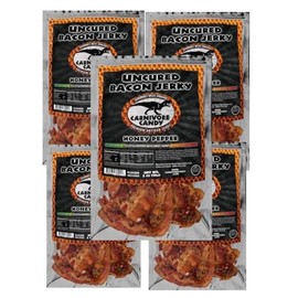 Jurassic Jerky Honey Pepper Bacon - Premium Bacon Snacks for On-the-Go - Savory Bacon Bites in Convenient Multipack - (5) 2 oz bag