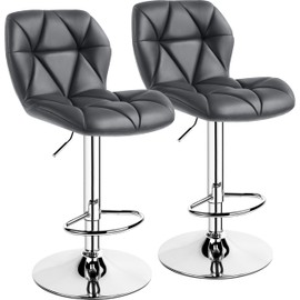 Yaheetech Gray Barstools Set of 2, PU Leather Bar Chairs with Backrest, Height Adjustable Swivel Island Stools for Kitchen Counter, Gray