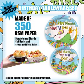Chicvizi 168Pcs Oh The Places You' ll Go Party Decoration Kindergarten Graduation Party Tableware Sets for Paper Plates Napkins Cups Spoons Knives Forks for 24 Guests