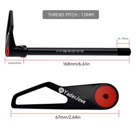 Thread Pitch 1.0mm Bicycle Hub Thru Axle Adapter Boost Forks Quick Release Thru Axle with Handle (12mm x 168mm Length)