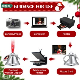 Syhood 16 Pcs Sublimation Blank Pendants Christmas Bell Memorial Christmas Ornaments Christmas Tree Decorations for Holiday Christmas Tree Hanging with Silk Ribbon