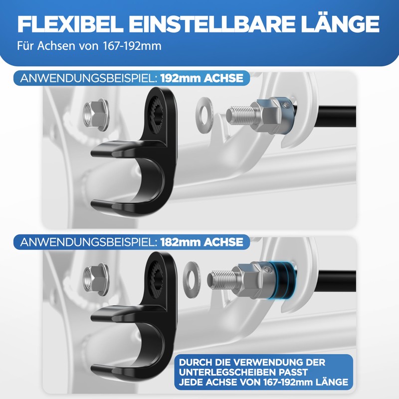 LAINFELD Thru Axle for Bicycle Trailer, M12, Length 167-192 mm,