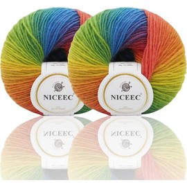Rainbow Cascade: Luxurious 100% Wool Gradient Yarn - Set of 2 Skeins for Crocheting and Knitting (Total Length 180m x 2)