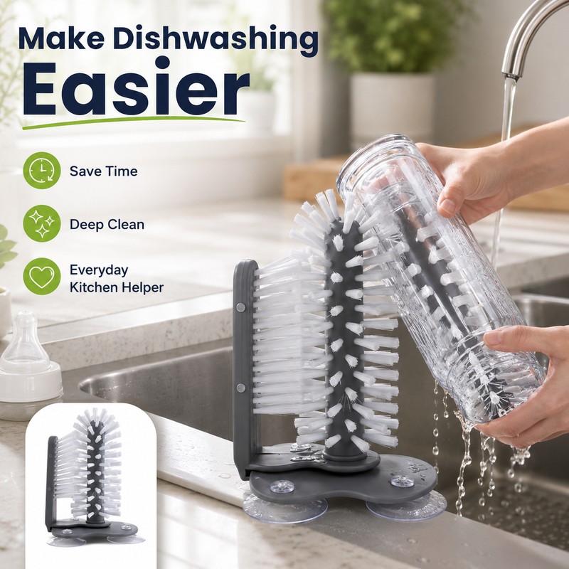 Suction Cup Glass Cleaning Brush for Kitchen Sinks – Hands-Free
