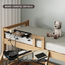 Magheo Bedside Shelf Foldable, Metal Clip-On Bunk Bed Table Shelf for Top Bunk Heavy Duty Bed Side Table Tray for College Dorm Room Essentials, Loft Nightstand Organizer Tray with 1 Cord Hole(Black)