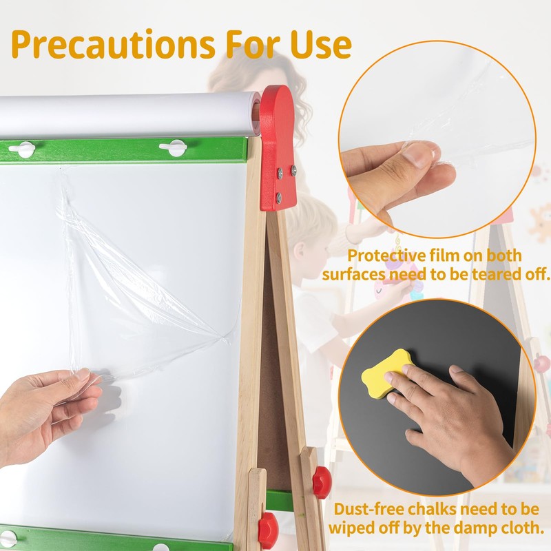 Kids Art Easel with Paper Roll for Toddlers, Adjustable Double