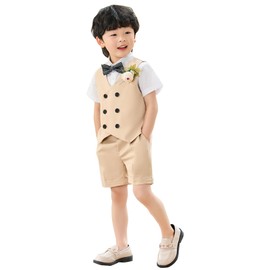 LOLANTA Boys Suit for Kids Tuxedo Suits for Wedding Formal Set Fashion Boy Dress Outfit with Shirt and Tie (Khaki, 6-7 Years)