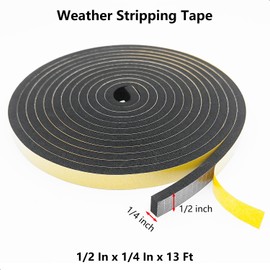 Topiverse Weather Stripping Door Seal Strip, Strong Adhesive, Weatherproof, Reduce Noise, Gap Filler, Foam Insulation Tape for Doors and Windows (1/2 in x 1/4 in x 13 Ft)