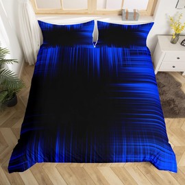 Blue and Black Duvet Cover Full Size, Geometric Artistic Smear Comforter Cover Abstract Ombre Bedding Set Kids Toddler Gradient Lines Bedspread Cover Durable Bedclothes Zipper (No Comforter)