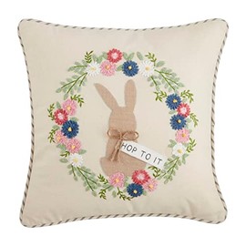 Mud Pie Bunny Embroidered Pillows, 19" x 18", Hop
