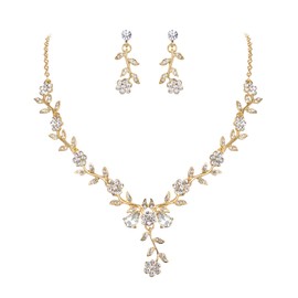 Clearine Women's Wedding Jewellery Set Leaf Cluster Flower Crystal Pendant Necklace Dangle Earrings for Bride, Alloy Steel Crystal Alloy steel
