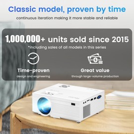 Projector with Bluetooth 2024 Upgraded by IOLIEO Full HD 1080P Compatible with streaming devices, smart phone, game consoles & more with HDMI/VGA/AV/USB for Home Cinema proyector,US-based service