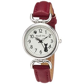 Arias WW20022A Women's Analog Wristwatch, Waterproof, Leather Strap, Cat, White, Dial, red