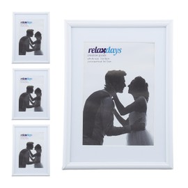 Relaxdays 4 x picture frames, 13 x 18 cm, mount 9 x 13 cm, glass pane, photo frame for standing and hanging, frame, white