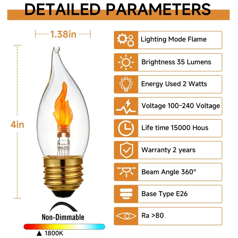 XIAOKALAMI C11/C35 LED Flame Effect Bulb, E26 Base, Flickering Candle