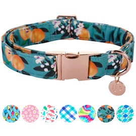 UP URARA PUP Peach Summer Cotton Dog Collar with Metal Buckle Gift Collar for Small Medium Large Girls or Boys Dogs Cute Durable Comfortable Pet Collars