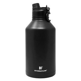 Hydraflow Crusader - Triple Wall Vacuum Insulated Water Bottle with Dual Lid (64oz, Powder Black) Stainless Steel Metal Thermos, Reusable Leak Proof BPA-FREE for Sports and Travel