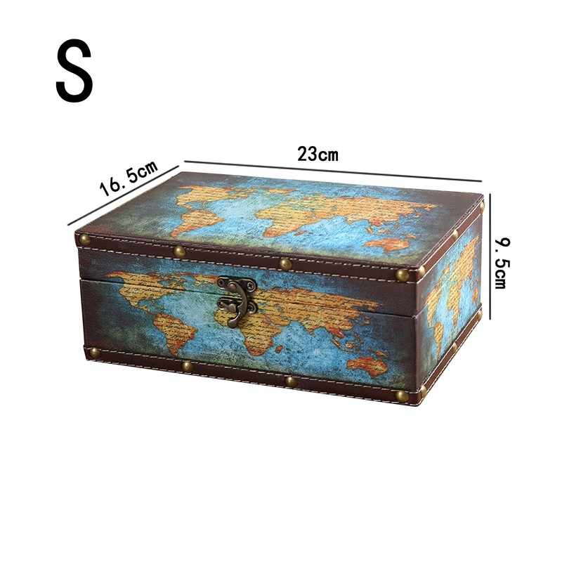 LIKEUDO Wooden Decorative Jewelry Storage Box with Map Pattern Treasure