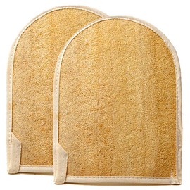 Premium Natural Exfoliating Loofah Glove Pad Body Scrubber by Spa Destinations. Mitt Sponge Biodegradable Bath and Shower Luffa Sponge, Women and Men (2 Pack) Beige