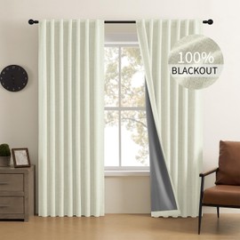 CUCRAF Linen 100% Blackout Curtains 72 Inch Length 2 Panels Set, Back Tab and Rod Pocket Curtain for Living Room Bedroom, Room Darkening Window Drapes Thermal Insulated, (37x72 inch, Light Beige)