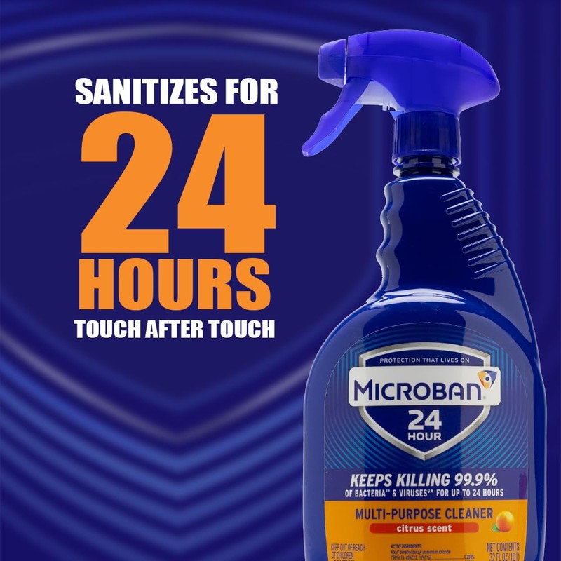 MICROBAN Multi-Purpose Cleaner, 32 oz., 2 Pack, Citrus, Penetrates Soap