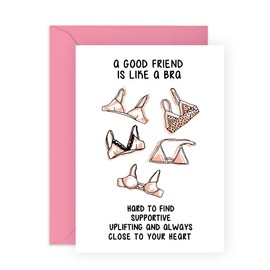 Funny Galentines Day Cards For Friends - 'A Good Friend Is Like A Bra' - Appreciation Card For Friends & Colleague - Bff Bestie Birthday Card - Girlfriend Birthday Card For Her - Comes With Stickers