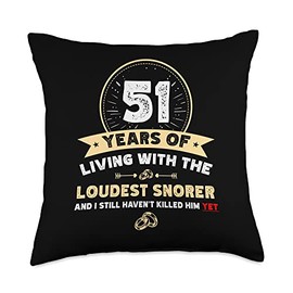 51 years marriage anniversary funny 51 Years Wedding Anniversary Loudest Snorer Husband Still Throw Pillow, 18x18, Multicolor