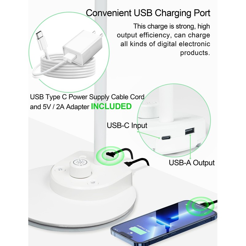 BOHON LED Desk Lamp with USB Charging Port, 3 Color