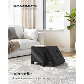 SONGMICS Storage Ottoman, Small Ottoman Foot Rest with Legs, 15 x 15 x 15.7 Inches Foot Stool, Load up to 660 lb, for Living Room, Bedroom, Dorm, Ink Black ULSF014B01