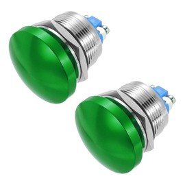 MECCANIXITY 2PCS 3A 22MM 7/8" Momentary Mushroom Head Push Button Switch 12V 24V 120V 250V AC Green 1NO Waterproof IP65 SPST Self-resetting Domed Round 2 Screw Foot Button
