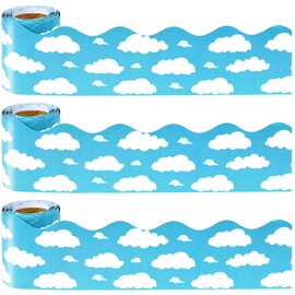 99 ft Blue Sky White Clouds Bulletin Board Borders,Scalloped Bulletin Board Trim for Blackboard Whiteboard Classroom Border Decor (3 Rolls)