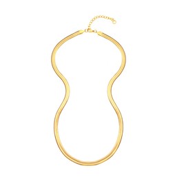 EMATU 18k Real Gold Plated Flat Snake Chain Herringbone Choker Necklace for Women (5MM 16")