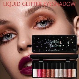 10 Farben Flüssiges Lidschatten Set Glitter Eyeshadow Makeup Lang Anhaltendes Liquid Glitzer Lidschatten Smoky Eye Wasserdichtes Augen Make-Up Set Geschenk für Frauen